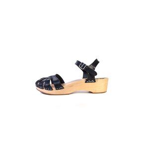 Swedish Hasbeens Cross Strap Debutant Sandals Black Leather Size 38  | 8